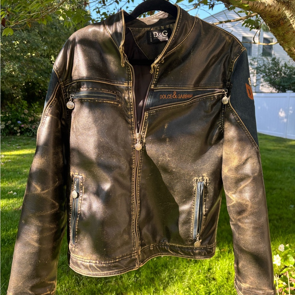 Dolce & Gabbana Men's Gold-Toned Leather Jacket